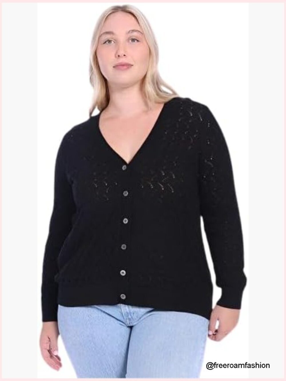 Plus Size Cotton Cashmere Pointelle Cardigan